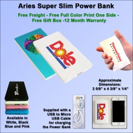 Aries Super Slim Power Bank - 2500 mAh with Logo  Aries Super Slim Power Bank - 2500 mAh with Logo