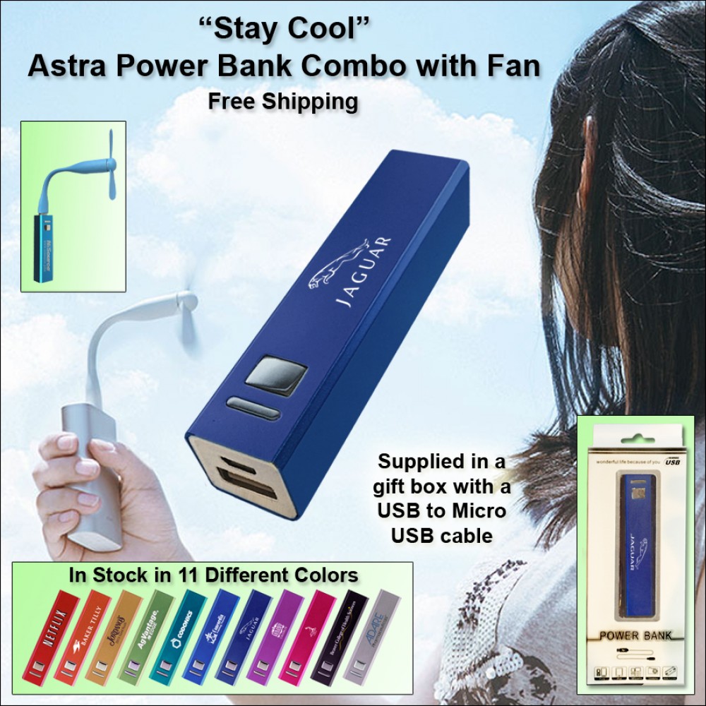 2200 mAh Astra Power Bank Combo w/Fan with Logo 2200 mAh Astra Power Bank Combo w/Fan with Logo