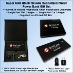 Super Slim Nevada Rubberized Finish Power Bank Gift Set - 10000 mAh - Black with Logo