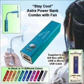 Custom Aquamarine 2800 mAh Astra Power Bank Combo w/Fan