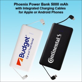Super Slim Phoenix Ultra Power Bank 5000 mAh with Integrated Charging Cables with Logo