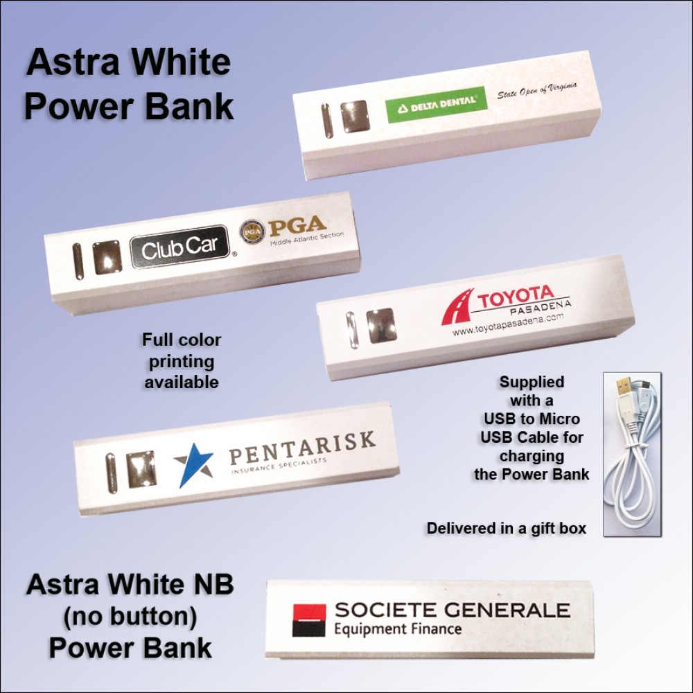Astra White Power Bank 2800 mAh with Logo