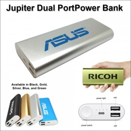 Jupiter Dual Port Power Bank 14000 mAh - Silver with Logo