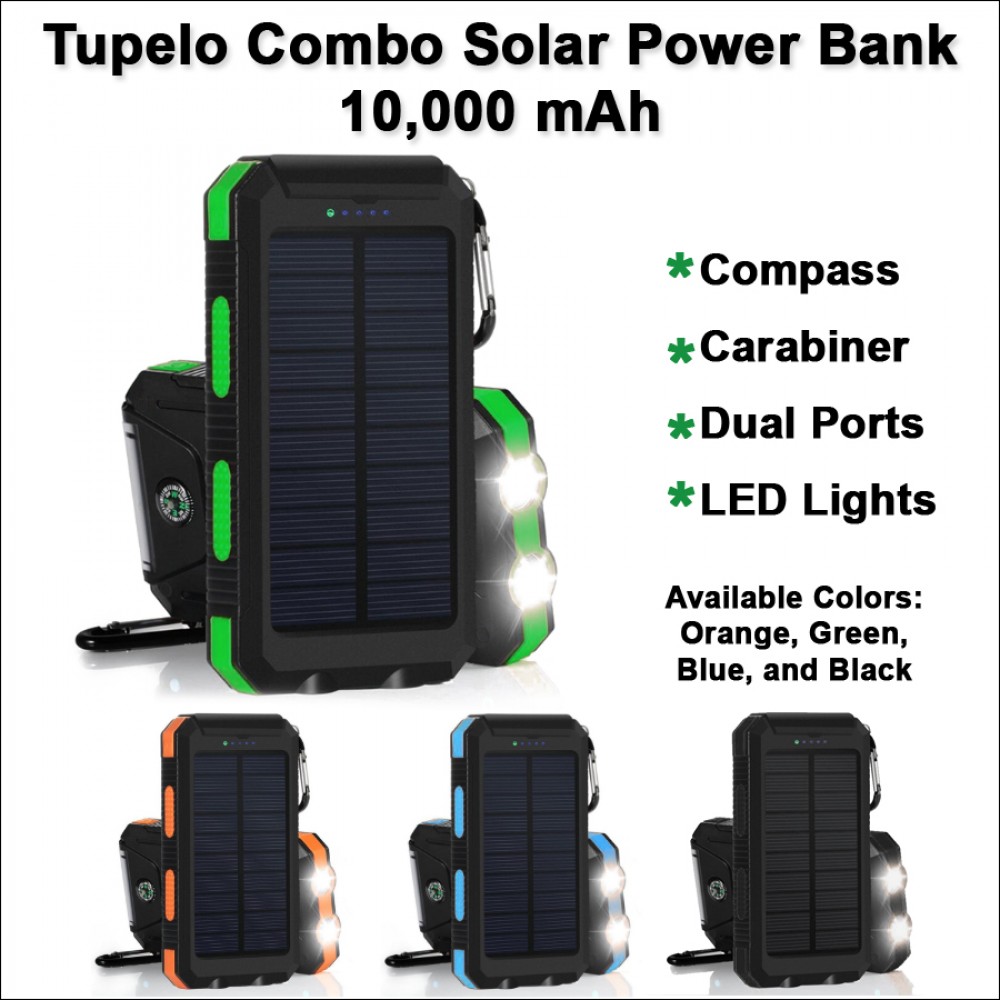 Logo Branded Tupelo Combo Solar Power Bank 10000 mAh - Green