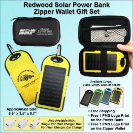 Logo Branded Redwood Solar Power Bank Zipper Wallet Gift Set 5000 mAh - Yellow