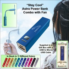 Light Blue 2200 mAh Astra Power Bank Combo w/Fan with Logo