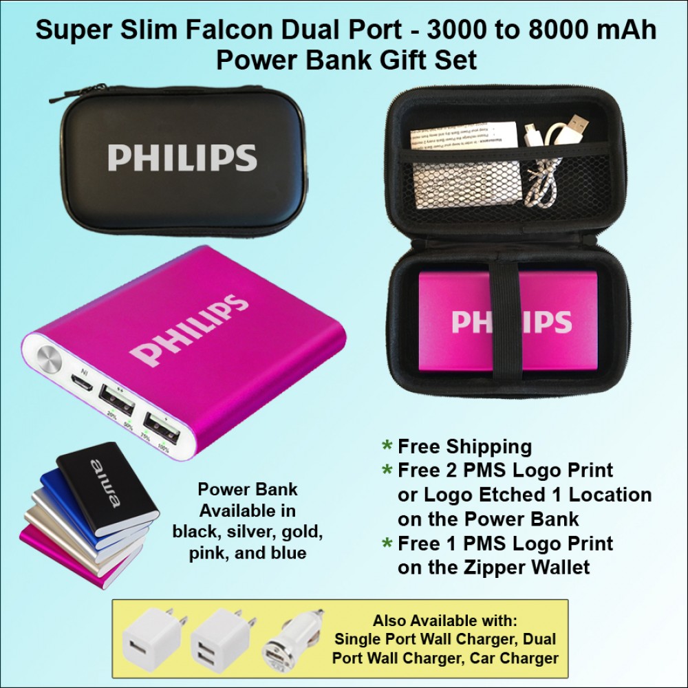 Falcon Power Bank Zipper Wallet Gift Set 3000 mAh - Pink with Logo