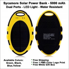 Personalized Sycamore Solar Power Bank 5000 mAh - Yellow