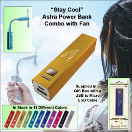 Custom Gold 3000 mAh Astra Power Bank Combo w/Fan