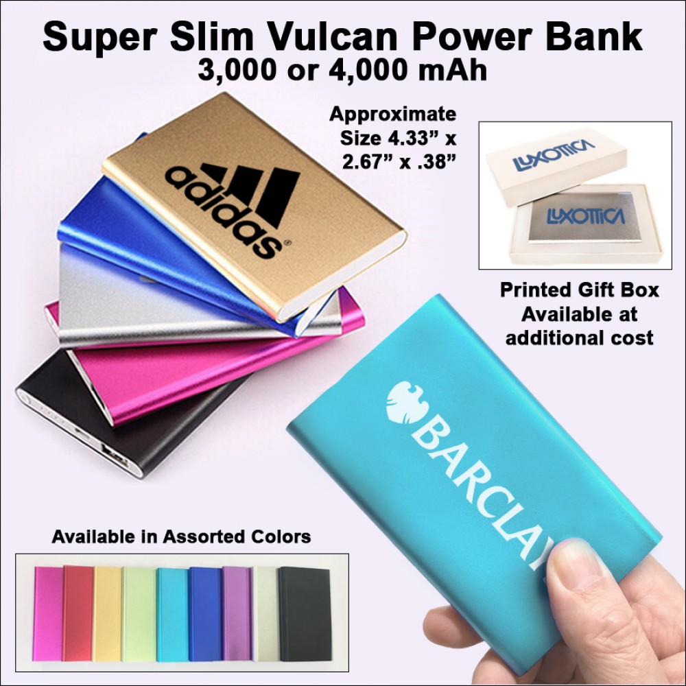 Super Slim Vulcan Power Bank 3000 mAh - Light Blue with Logo Super Slim Vulcan Power Bank 3000 mAh - Light Blue with Logo