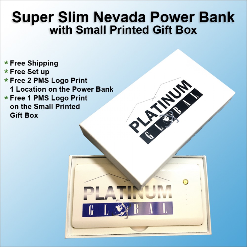 Super Slim Nevada Rubberized Finish Power Bank in Small Printed Gift Box - 6,000 mAh with Logo Super Slim Nevada Rubberized Finish Power Bank in Small Printed Gift Box - 6,000 mAh with Logo