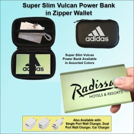 3000mAh Super Slim Vulcan Power Bank w/Zipper Wallet Gift Set - Green with Logo