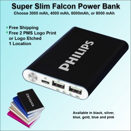 Super Slim Falcon Power Bank 8000 mAh - Black with Logo  Super Slim Falcon Power Bank 8000 mAh - Black with Logo