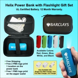 Helix Power Bank with Flashlight Zipper Wallet Gift Set 1800 mAh with Logo