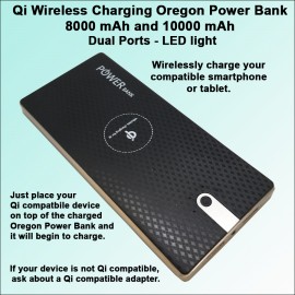 Qi Wireless Charging Oregon Power Bank 8000 mAh No Extra Tariff with Logo