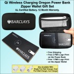 Qi Wireless Charging Oregon Power Bank Zipper Wallet Gift Set 8000 mAh with Logo