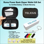 Customized 2200 mAh Roma Power Bank Zipper Wallet Gift Set