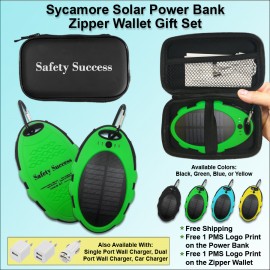 Sycamore Solar Power Bank Zipper Wallet Gift Set 5000 mAh - Green No Extra Tariff with Logo