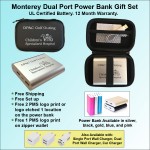 Monterey Dual Port Power Bank Zipper Wallet Gift Set 8000 mAh with Logo