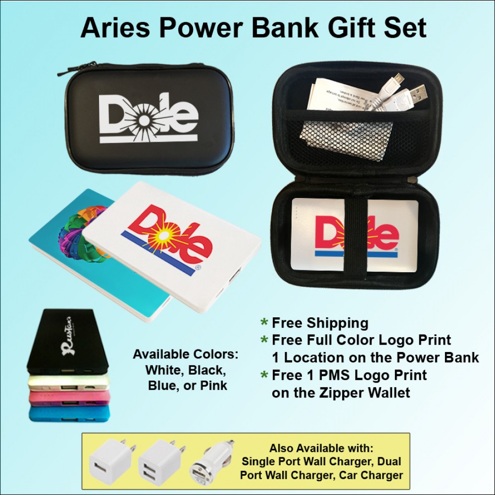 Aries Power Bank in Zipper Wallet- 4000 mAh with Logo