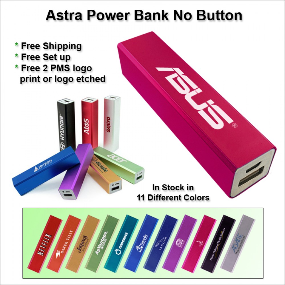 Custom Astra No Button Power Bank - 2800 mAh - Pink