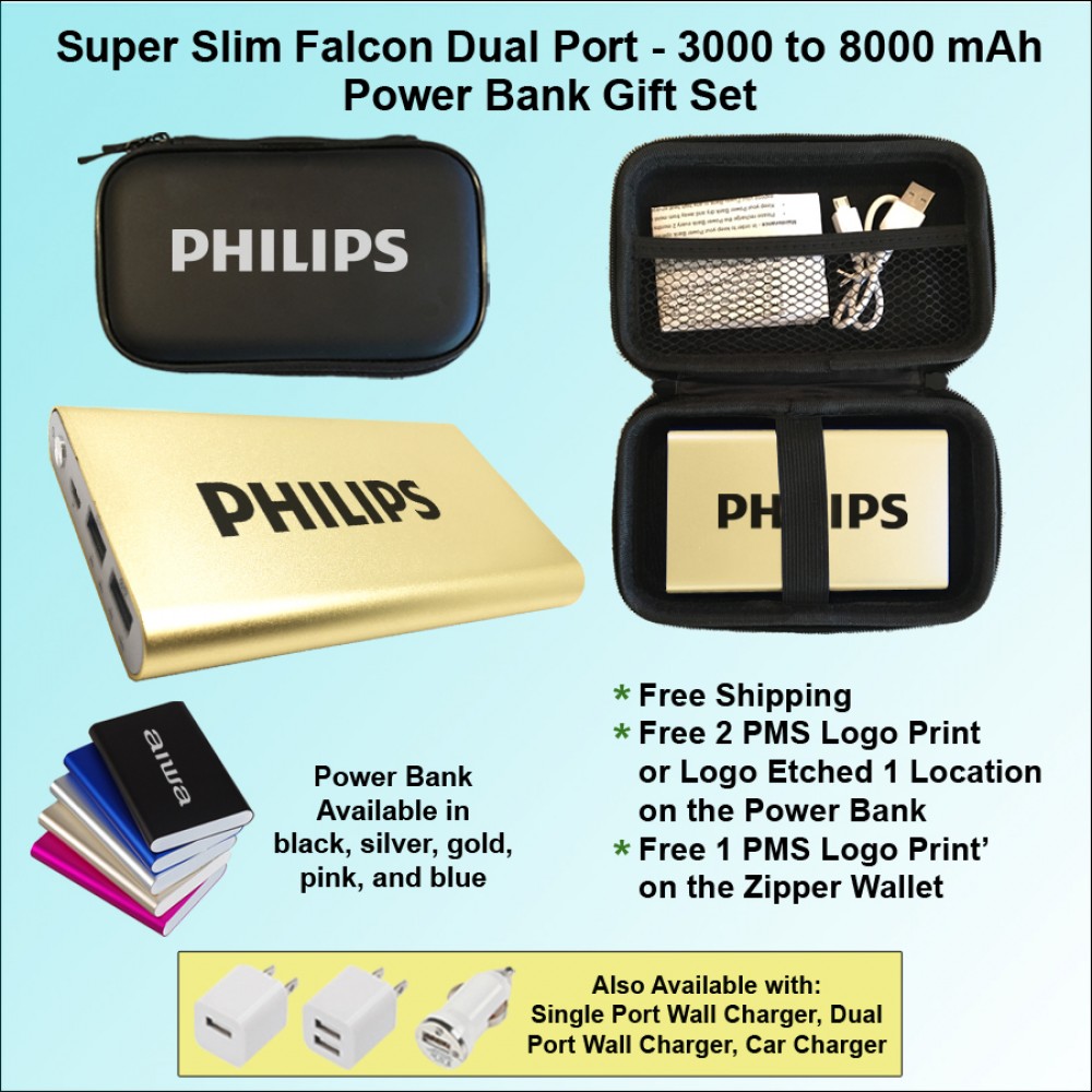 Customized Falcon Power Bank Zipper Wallet Gift Set 4000 mAh - Gold