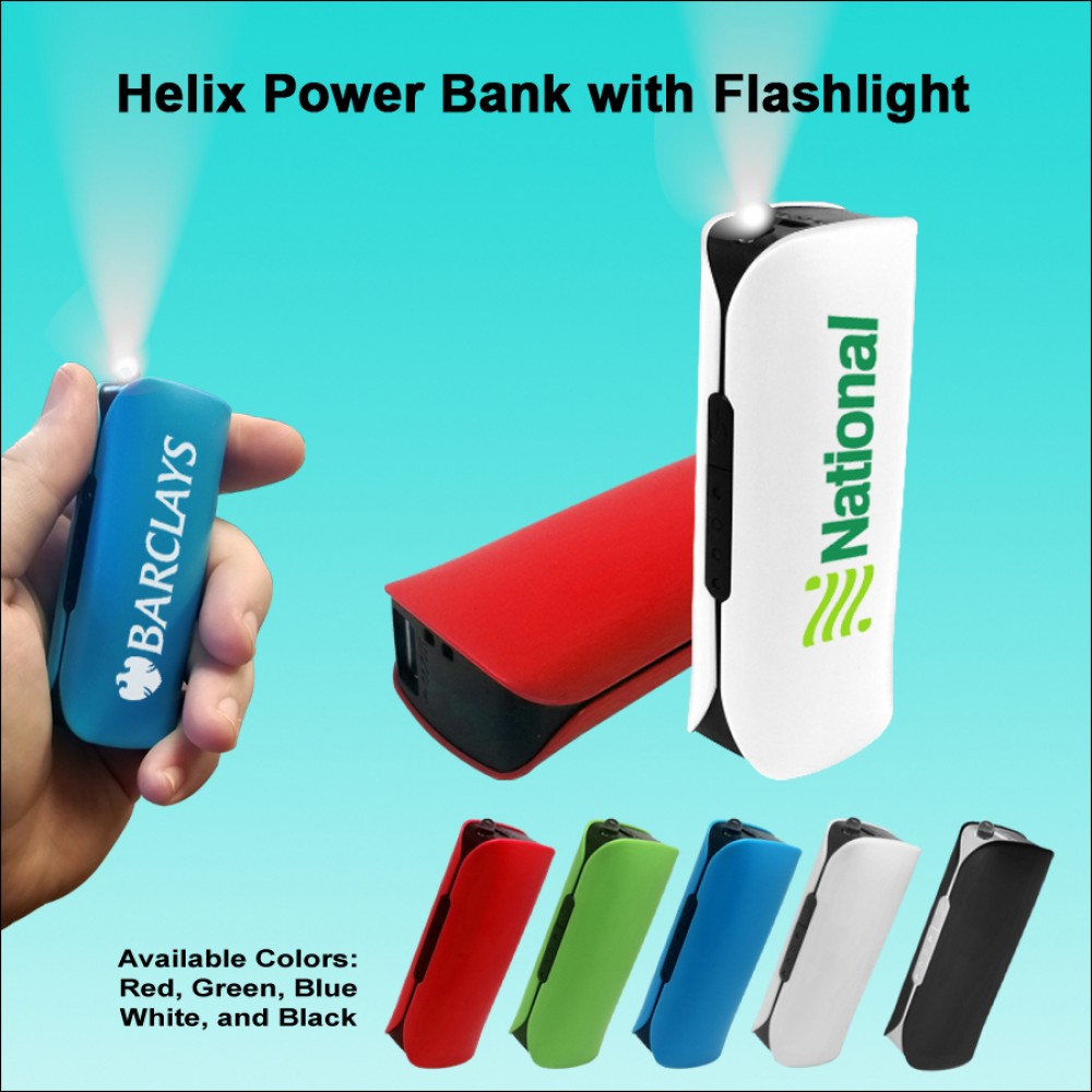Logo Branded Helix Power Bank with Flashlight - 1800 mAh