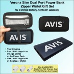 Custom Verona Slim Dual Port Power Bank Zipper Wallet Gift Set 10000 mAh - Black
