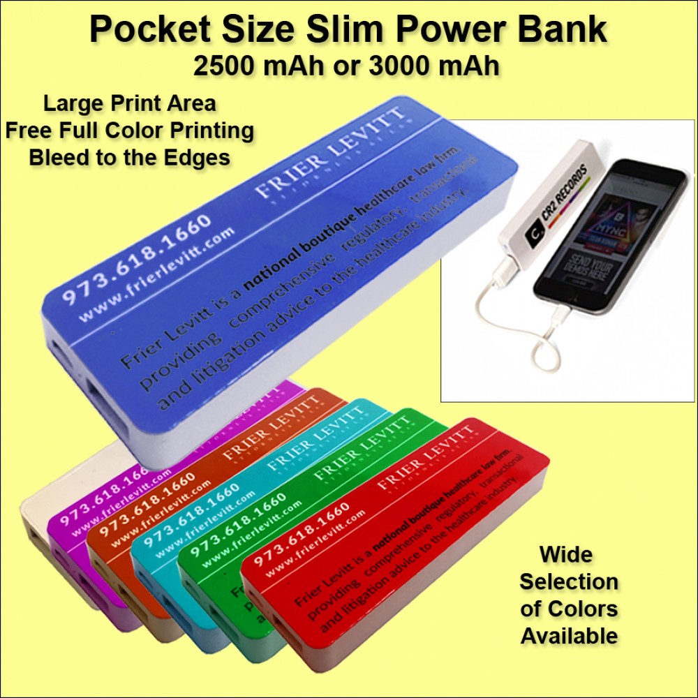 Pocket Size Power Bank 3000 mAh - Blue with Logo