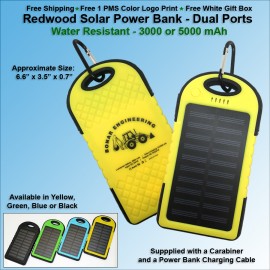 Redwood Solar Power Bank 3000 mAh - Yellow with Logo