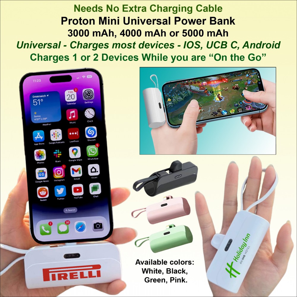 Logo Branded Proton Mini Universal Power Bank, Universal, 5000 mAh