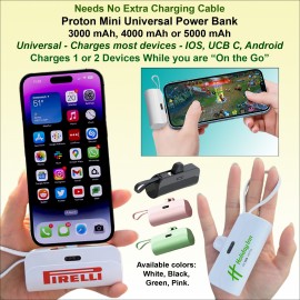 Logo Branded Proton Mini Universal Power Bank, Universal, 5000 mAh