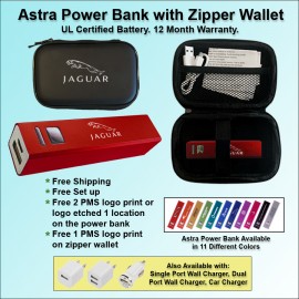 Astra Power Bank Gift Set in Zipper Wallet 1800 mAh - Red with Logo