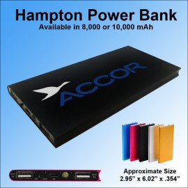 Customized Hampton Power Bank with LED Light 10000 mAh - Black
