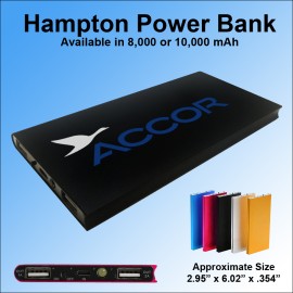Hampton Power Bank with LED Light 8000 mAh - Black with Logo  Hampton Power Bank with LED Light 8000 mAh - Black with Logo