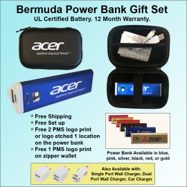 Bermuda Power Bank Gift Set Zipper Wallet 3000 mAh with Logo