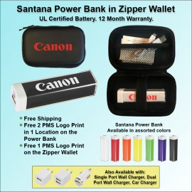 Santana Power Bank in Zipper Wallet - 2000 mAh with Logo