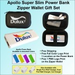 Promotional Apollo Super Slim Power Bank Zipper Wallet Gift Set - 3000 mAh