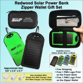 Promotional Redwood Solar Power Bank Zipper Wallet Gift Set 3000 mAh No Extra Tariff