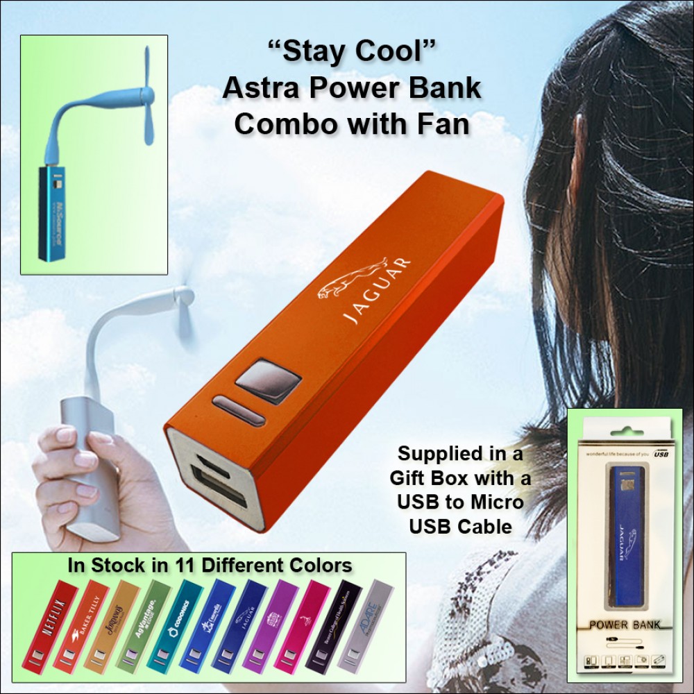 Customized Orange 2000 mAh Astra Power Bank Combo w/Fan