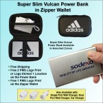 Super Slim Vulcan Power Bank Zipper Wallet Gift Set 4000 mAh - Silver with Logo
