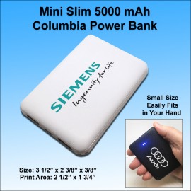 Logo Branded Mini Slim 5000 mAh Columbia Power Bank Dual Ports