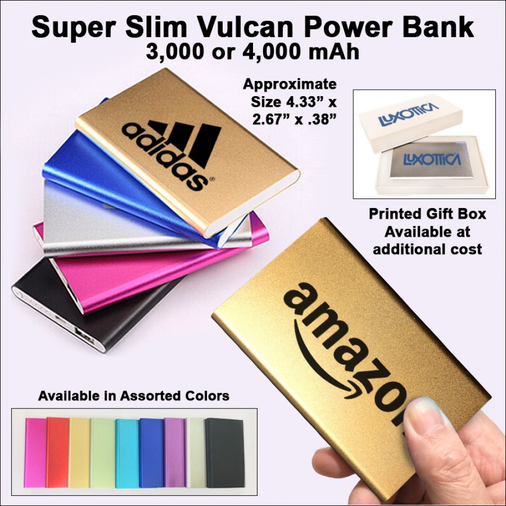 Super Slim Vulcan Power Bank 3000 mAh - Gold with Logo