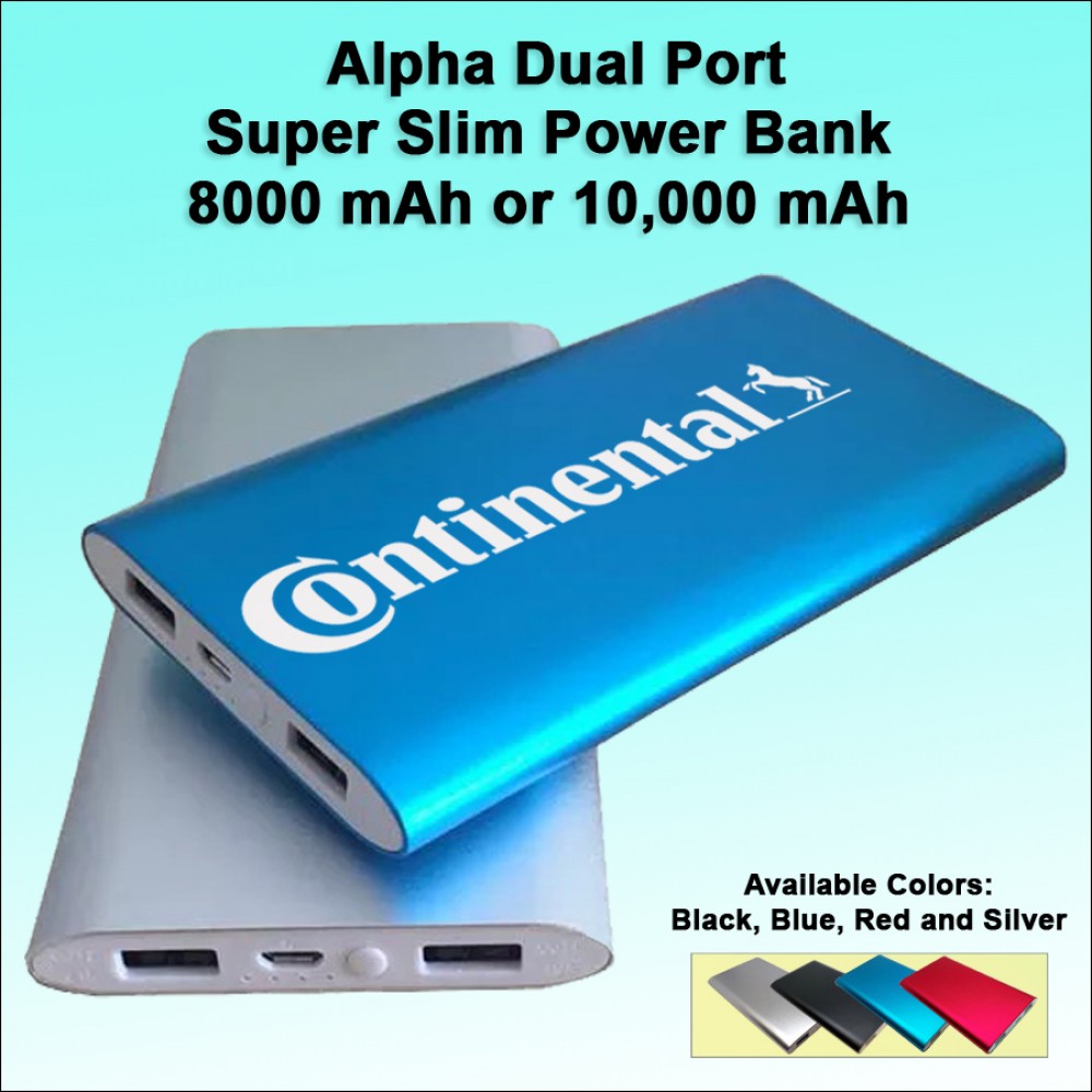 Customized Alpha Dual Port Super Slim Power Bank 8000 mAh