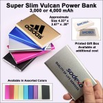Super Slim Vulcan Power Bank 3000 mAh - Silver with Logo