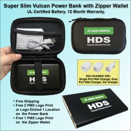 Promotional 4000mAh Super Slim Vulcan Power Bank w/Zipper Wallet Gift Set