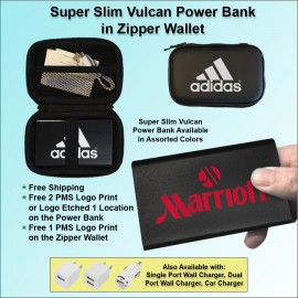 3000mAh Super Slim Vulcan Power Bank w/Zipper Wallet Gift Set - Black with Logo