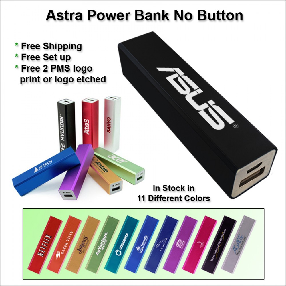 Promotional Astra No Button Power Bank - 2800 mAh - Black Promotional Astra No Button Power Bank - 2800 mAh - Black