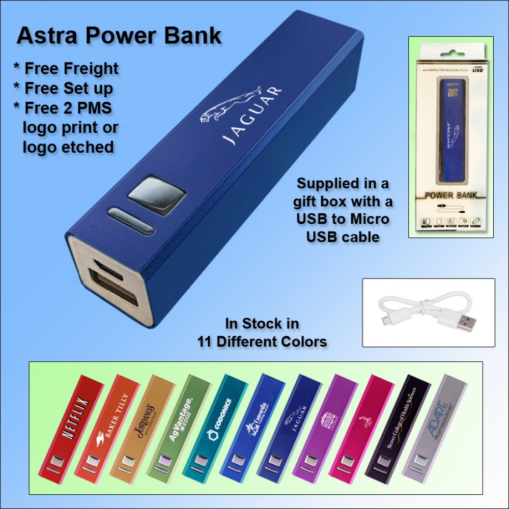 Astra Power Bank 2600 mAh - Dark Blue with Logo