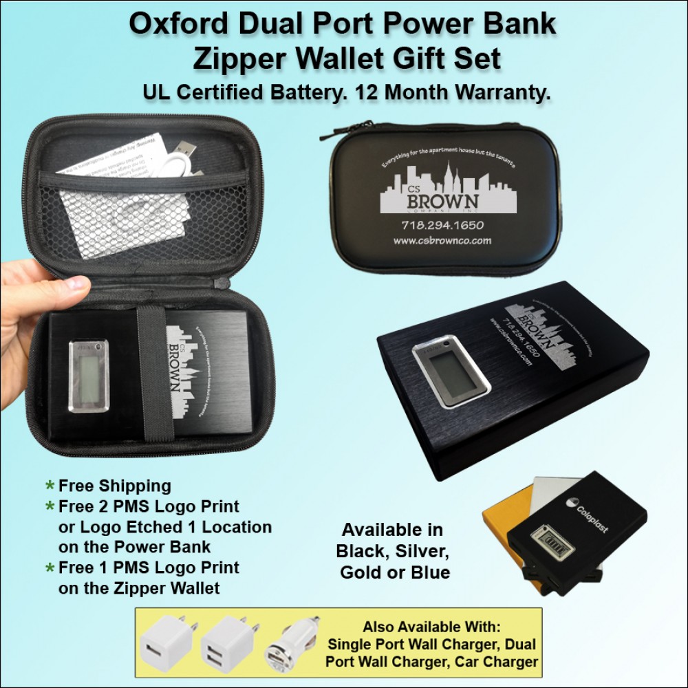 Personalized Oxford Dual Port Power Bank Zipper Wallet Gift Set 8800 mAh - Black No Extra Tariff Personalized Oxford Dual Port Power Bank Zipper Wallet Gift Set 8800 mAh - Black No Extra Tariff